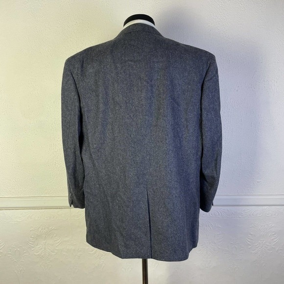Lord Taylor Hart Marx Sport Coat Blazer Mens 46R Blue Herringbone Tweed Wool - Picture 4 of 9